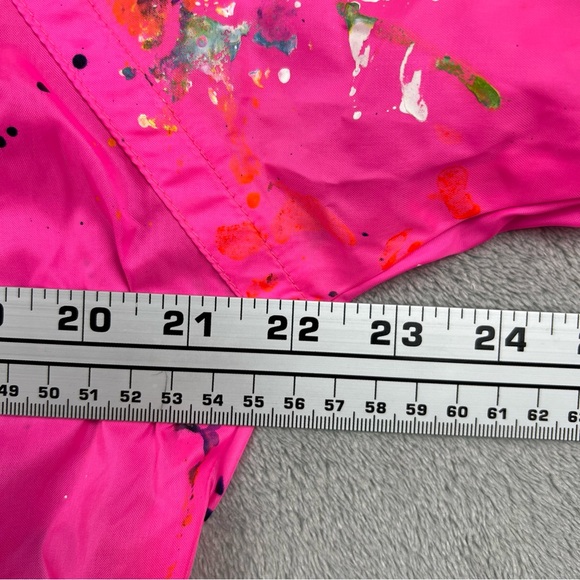OP Ocean Pacific Hot Pink Splatter Snowboard Team Windbreaker Jacket Girl’s Med - Picture 7 of 12
